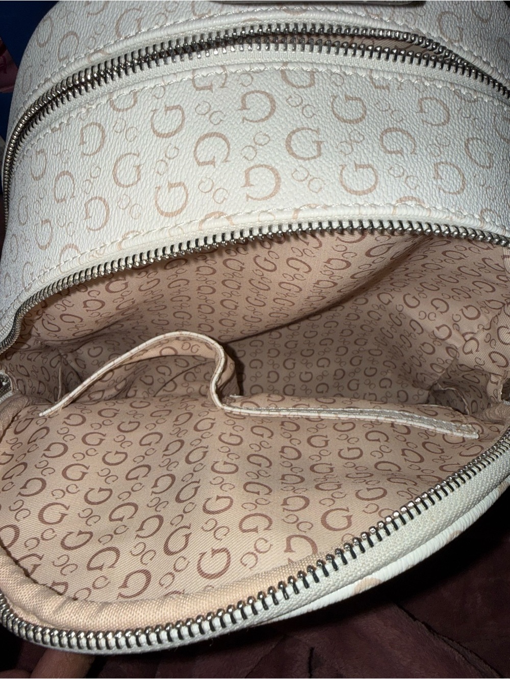 GUESS Cream Monogram Arch Backpack - Picture 3 of 5